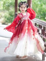 Flowy Red Hanfu Dress for Girls Fairy Princess Outfit - Image 2
