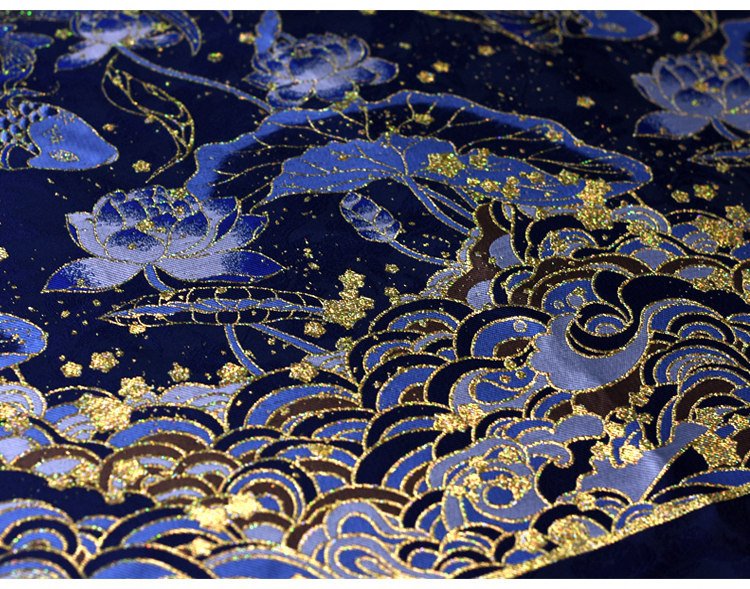 Blue wave patterns with gold accents on embroidered horse-face skirt