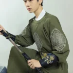 Embroidered Hanfu Man Army Green Round Neck Robe