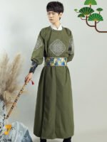 Embroidered Hanfu Man Army Green Round Neck Robe - Image 3