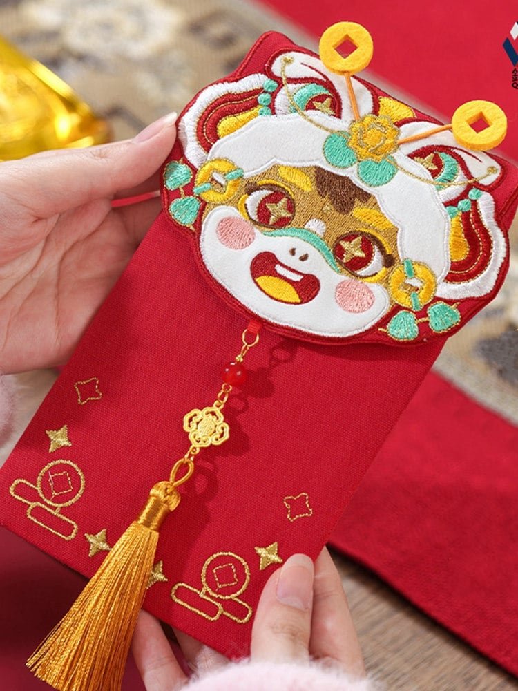 embroidered red envelope embroidery detail
