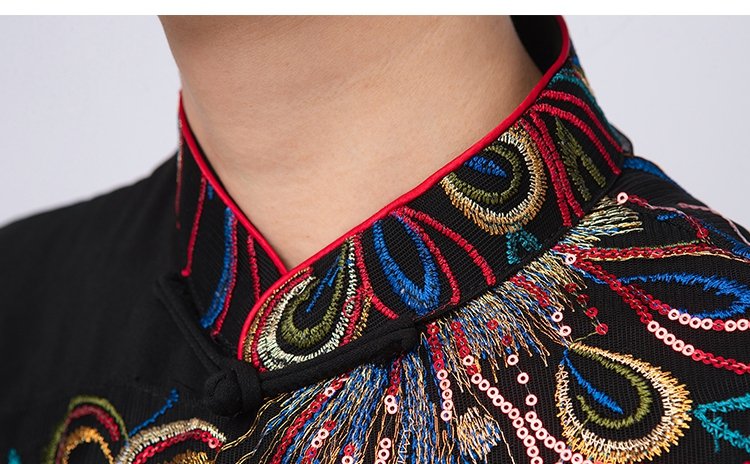 Close-up of embroidered collar design