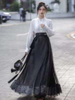 Embroidery Black Long Dress Chinese Modern Hanfu