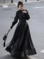 Embroidery Black Long Dress Chinese Modern Hanfu - Image 2