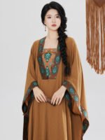 Boho Ethnic Dress Set Women – Printed Maxi Dress with Shawl Vacation Outfit - Image 3