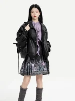 Glimmer Modern Short Mamian Skirt Set Chinese Punk Outfit