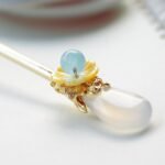 Fashion Hanfu Ancient Chinese Jade Hairpin Classical Agate Shell Flower Hairpin