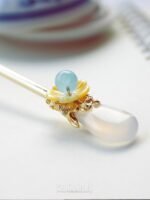 Fashion Hanfu Ancient Chinese Jade Hairpin Classical Agate Shell Flower Hairpin