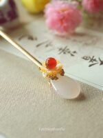Fashion Hanfu Ancient Chinese Jade Hairpin Classical Agate Shell Flower Hairpin - Image 2