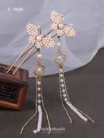 Asian Hair Sticks Pearl Tassel Hairpin Elegant Classic Jewelry Hair Clips - Image 3