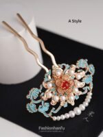 Handmade Hanfu Hair Accessories Lotus Mirror Hairpin Bridal Hair Pins