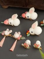 Fashion Hanfu Lovely Chinese Clip For Hair Plush Rabbit Hairpin