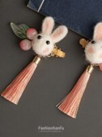 Fashion Hanfu Lovely Chinese Clip For Hair Plush Rabbit Hairpin - Image 3
