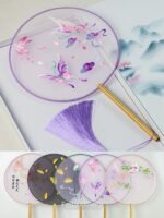 Chinese Round Fan Embroidery Hand Circular Fan Translucent Silk Round Fan