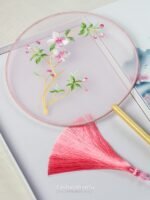 Chinese Round Fan Embroidery Hand Circular Fan Translucent Silk Round Fan - Image 3