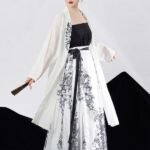 Fashion Hanfu Chinese Black White Hanfu Long Sleeve Chinese Dress