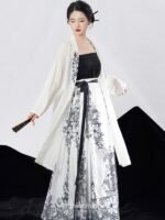 Fashion Hanfu Chinese Black White Hanfu Long Sleeve Chinese Dress