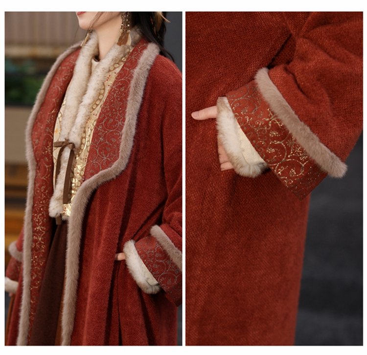 Close-up of collar and sleeve with faux fur detail