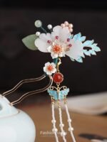 Fashion Hanfu Handmade Chinese Style Flower Hairpin Step Shake Tassel Peony Hairpin