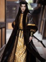 Gold Brocade Hanfu Robe | Tang Fur-Lined Coat Set