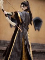 Gold Brocade Hanfu Robe | Tang Fur-Lined Coat Set - Image 4