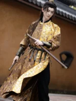 Gold Brocade Hanfu Robe | Tang Fur-Lined Coat Set - Image 2