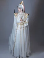 Gold Embroidered Hanfu Outfit | White Dragon Robe Set - Image 2