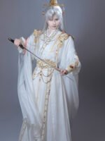 Gold Embroidered Hanfu Outfit | White Dragon Robe Set - Image 4
