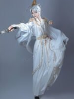 Gold Embroidered Hanfu Outfit | White Dragon Robe Set - Image 5