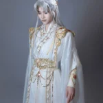 Gold Embroidered Hanfu Outfit | White Dragon Robe Set