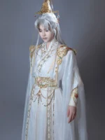 Gold Embroidered Hanfu Outfit | White Dragon Robe Set