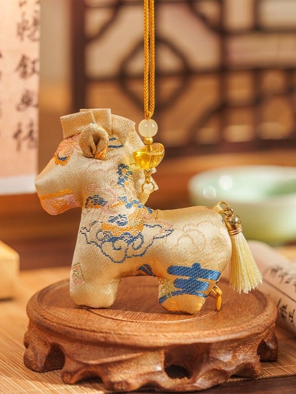 gold horse brocade chinese sachet bag