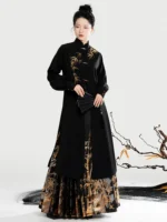 Golden Bamboo Brocade Mamian Skirt Set Ming-Style Outfit - Image 2