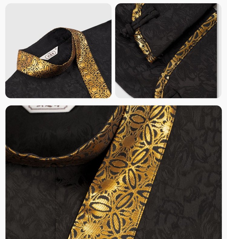 Gold-patterned collar with fine metallic jacquard inspired by ancient bronze motifs