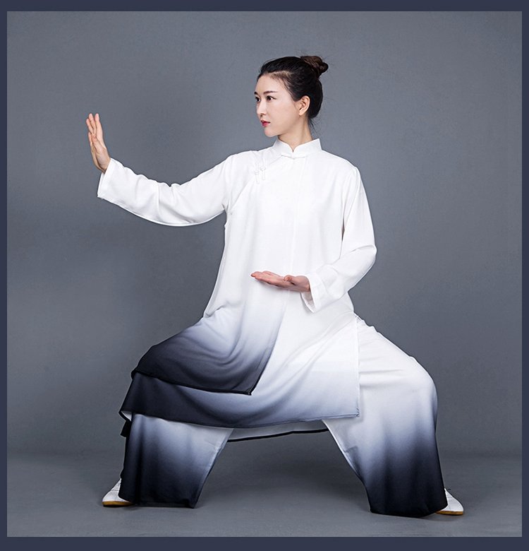 Gradient Tai Chi outfit in martial pose