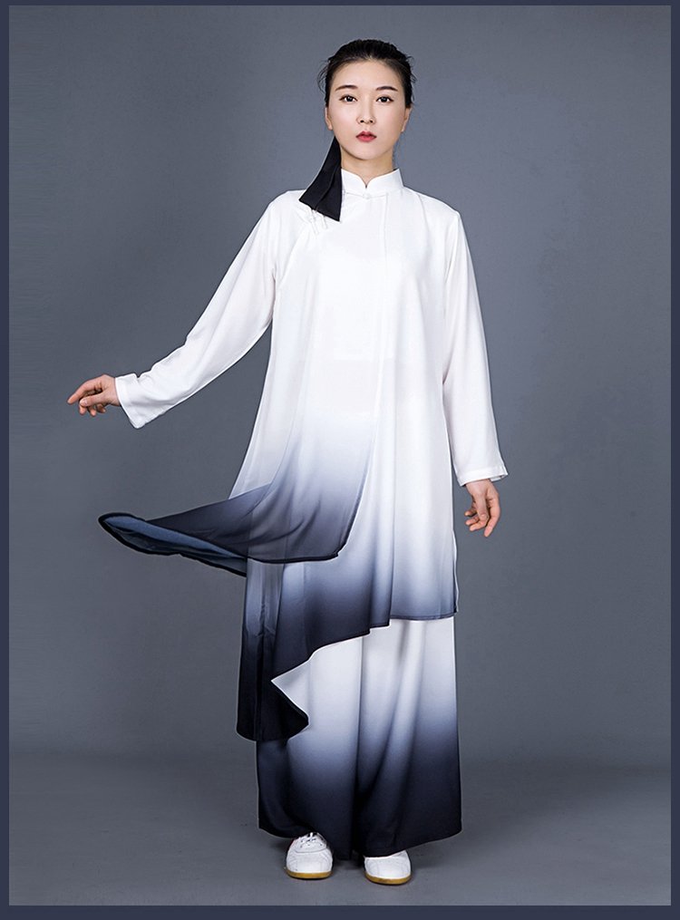 Woman wearing gradient Tai Chi outfit front pose