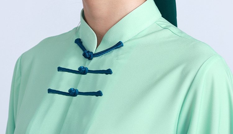 Close-up of the standing collar and fabric texture