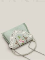 Satin Embroidered Green Crossbody Handbag - Image 2