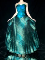 Emerald Mamian Skirt Metallic Brocade Chinese Pleated Skirt
