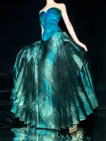 Emerald Mamian Skirt Metallic Brocade Chinese Pleated Skirt - Image 2