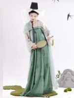 Chinese Tang Dynasty Hanfu Modern Green Hanfu Dress