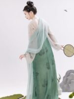 Chinese Tang Dynasty Hanfu Modern Green Hanfu Dress - Image 3