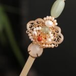 Fashion Hanfu Handmade Classical Jade Pearl Hairpin Chinese Style Hair Chopsticks