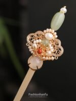 Fashion Hanfu Handmade Classical Jade Pearl Hairpin Chinese Style Hair Chopsticks