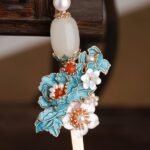 Fashion Hanfu Handmade Peony Jade Bead Dish Hair Headdress Hair Pin Stick