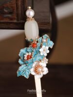 Fashion Hanfu Handmade Peony Jade Bead Dish Hair Headdress Hair Pin Stick