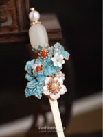 Fashion Hanfu Handmade Peony Jade Bead Dish Hair Headdress Hair Pin Stick - Image 2