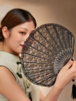 Handmade Lace Japanese Folding Fan Vintage Shell Fan