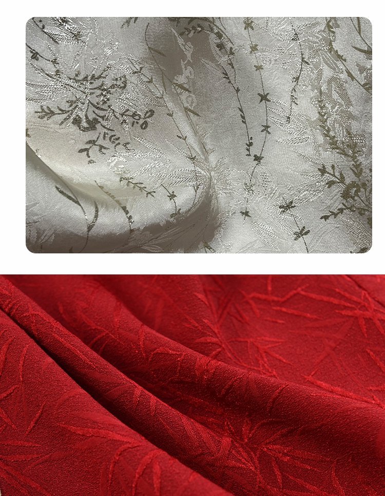 Fabric texture close-up showing intricate jacquard weave for Hanfu