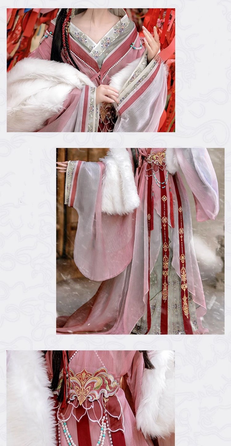 Hanfu fabric texture and decorative detail collage
